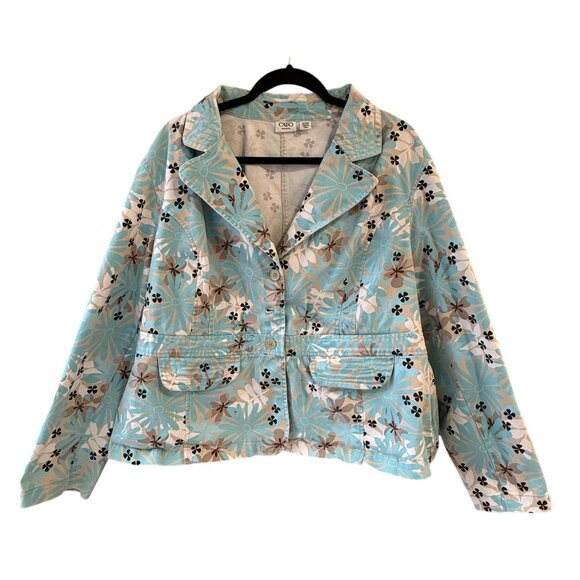 Cato Jackets & Blazers - Cato Woman Floral Print Blazer Jacket Size 22/24W Blue Beige Cotton Plus Size